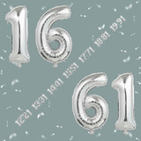 32 Inch Big Sliver Large Number 16 61 Mylar Foil Balloon For Helium &amp; Air Filled Premium Self Seal B