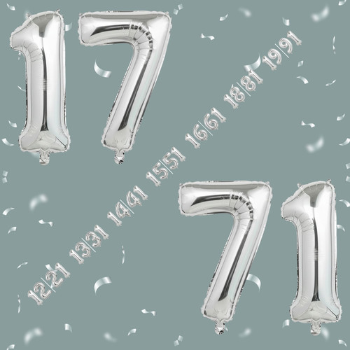 32 Inch Big Sliver Large Number 17 71 Mylar Foil Balloon For Helium & Air Filled Premium Self Seal B.jpg