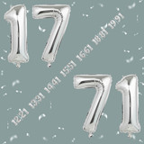 32 Inch Big Sliver Large Number 17 71 Mylar Foil Balloon For Helium &amp; Air Filled Premium Self Seal B