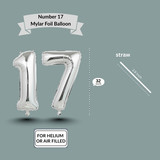 32 Inch Big Sliver Large Number 17 Mylar Foil Balloon For Helium &amp; Air Filled Premium Self Seal Ball