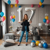 32 Inch Big Sliver Large Number 17 Mylar Foil Balloon For Helium &amp; Air Filled Premium Self Seal Ball