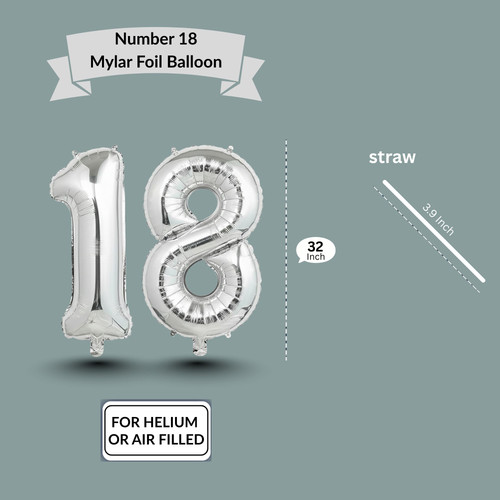32 Inch Big Sliver Large Number 18 Mylar Foil Balloon For Helium & Air Filled Premium Self Seal Ball.jpg