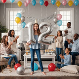 32 Inch Big Sliver Large Number 12 Mylar Foil Balloon For Helium &amp; Air Filled Premium Self Seal Ball