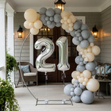 32 Inch Big Sliver Large Number 21 Mylar Foil Balloon For Helium &amp; Air Filled Premium Self Seal Ball