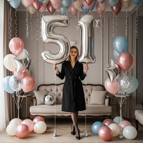 32 Inch Big Sliver Large Number 51 Mylar Foil Balloon For Helium & Air Filled Premium Self Seal Ball.jpg