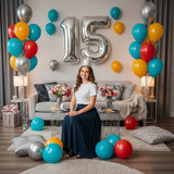 32 Inch Big Sliver Large Number 15 Mylar Foil Balloon For Helium &amp; Air Filled Premium Self Seal Ball