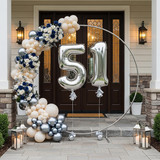 32 Inch Big Sliver Large Number 51 Mylar Foil Balloon For Helium &amp; Air Filled Premium Self Seal Ball