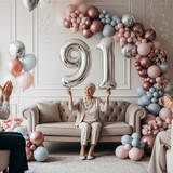 32 Inch Big Sliver Large Number 91 Mylar Foil Balloon For Helium &amp; Air Filled Premium Self Seal Ball