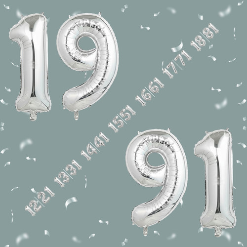 32 Inch Big Sliver Large Number 19 91 Mylar Foil Balloon For Helium & Air Filled Premium Self Seal B.jpg