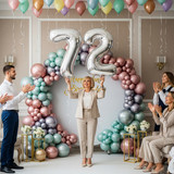 32 Inch Big Sliver Large Number 72 Mylar Foil Balloon For Helium &amp; Air Filled Premium Self Seal Ball