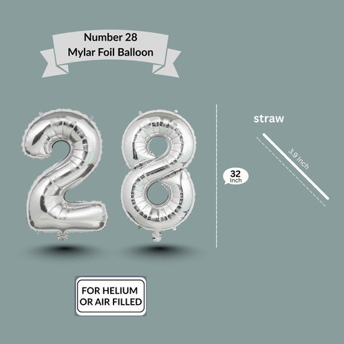 32 Inch Big Sliver Large Number 28 Mylar Foil Balloon For Helium & Air Filled Premium Self Seal Ball.jpg