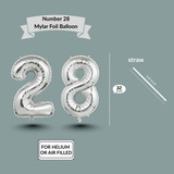 32 Inch Big Sliver Large Number 28 Mylar Foil Balloon For Helium &amp; Air Filled Premium Self Seal Ball