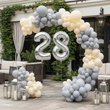 32 Inch Big Sliver Large Number 28 Mylar Foil Balloon For Helium &amp; Air Filled Premium Self Seal Ball