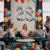 32 Inch Big Sliver Large Number 28 Mylar Foil Balloon For Helium &amp; Air Filled Premium Self Seal Ball