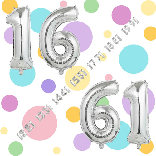 32 Inch Big Silver Large Number 16 61 Mylar Foil Balloon For Helium & Air Filled Premium Self Seal B.jpg