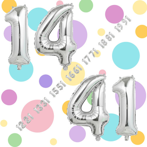 32 Inch Big Silver Large Number 14 41 Mylar Foil Balloon For Helium & Air Filled Premium Self Seal B.jpg