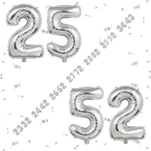 32 Inch Big Sliver Large Number 25 52 Mylar Foil Balloon For Helium & Air Filled Premium Self Seal B.jpg
