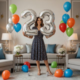 32 Inch Big Sliver Large Number 23 Mylar Foil Balloon For Helium &amp; Air Filled Premium Self Seal Ball