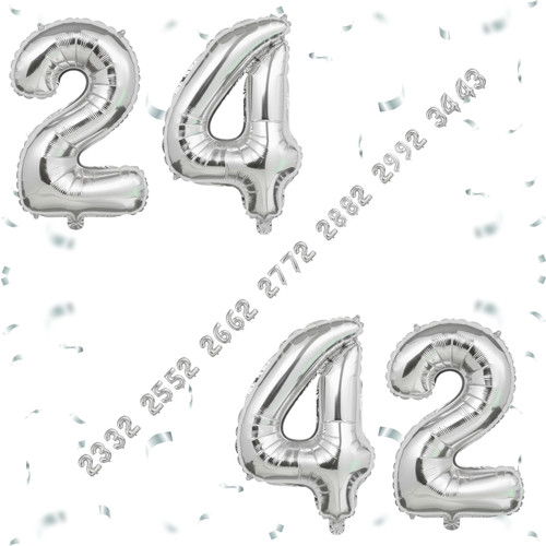 32 Inch Big Sliver Large Number 24 42 Mylar Foil Balloon For Helium & Air Filled Premium Self Seal B.jpg