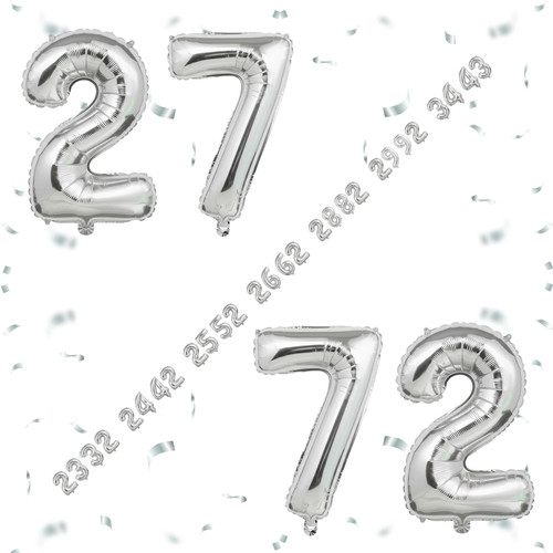 32 Inch Big Sliver Large Number 27 72 Mylar Foil Balloon For Helium & Air Filled Premium Self Seal B.jpg