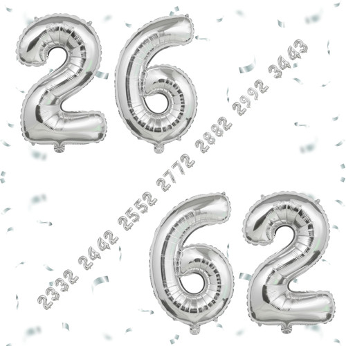 32 Inch Big Sliver Large Number 26 62 Mylar Foil Balloon For Helium & Air Filled Premium Self Seal B.jpg