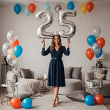 32 Inch Big Sliver Large Number 25 Mylar Foil Balloon For Helium &amp; Air Filled Premium Self Seal Ball