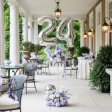 32 Inch Big Sliver Large Number 24 Mylar Foil Balloon For Helium &amp; Air Filled Premium Self Seal Ball