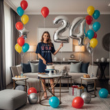32 Inch Big Sliver Large Number 24 Mylar Foil Balloon For Helium &amp; Air Filled Premium Self Seal Ball
