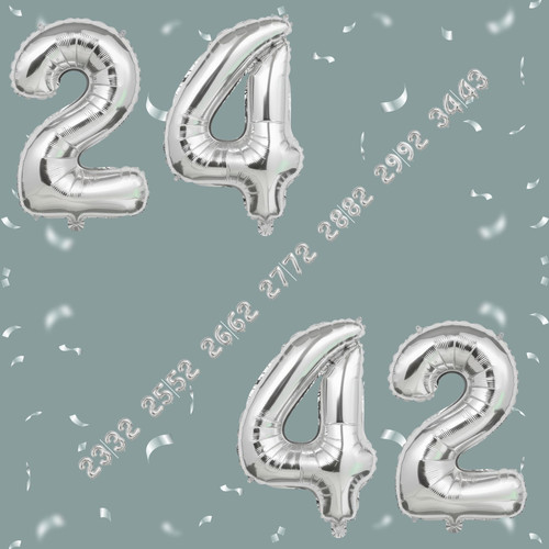 32 Inch Big Sliver Large Number 24 42 Mylar Foil Balloon For Helium & Air Filled Premium Self Seal B.jpg