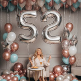 32 Inch Big Sliver Large Number 52 Mylar Foil Balloon For Helium &amp; Air Filled Premium Self Seal Ball
