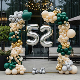 32 Inch Big Sliver Large Number 52 Mylar Foil Balloon For Helium &amp; Air Filled Premium Self Seal Ball