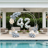 32 Inch Big Sliver Large Number 42 Mylar Foil Balloon For Helium &amp; Air Filled Premium Self Seal Ball