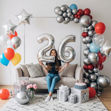 32 Inch Big Sliver Large Number 26 Mylar Foil Balloon For Helium &amp; Air Filled Premium Self Seal Ball
