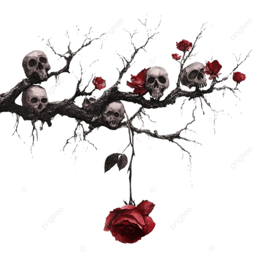 pngtree gothic valentine tree branch with skull.png