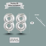 32 Inch Big Sliver Large Number 88 Mylar Foil Balloon For Helium &amp; Air Filled Premium Self Seal Ball