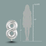 32 Inch Big Sliver Large Number 8 Mylar Foil Balloon For Helium &amp; Air Filled Premium Self Seal Ballo