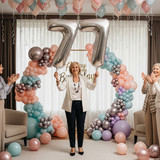32 Inch Big Sliver Large Number 77 Mylar Foil Balloon For Helium &amp; Air Filled Premium Self Seal Ball