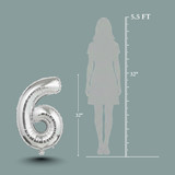 32 Inch Big Sliver Large Number 6 Mylar Foil Balloon For Helium &amp; Air Filled Premium Self Seal Ballo