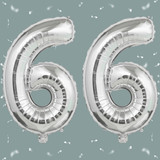 32 Inch Big Sliver Large Number 66 Mylar Foil Balloon For Helium &amp; Air Filled Premium Self Seal Ball