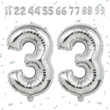 32 Inch Big Sliver Large Number 33 Mylar Foil Balloon For Helium &amp; Air Filled Premium Self Seal Ball