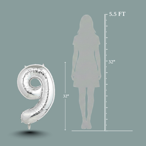 32 Inch Big Sliver Large Number 9 Mylar Foil Balloon For Helium & Air Filled Premium Self Seal Ballo.jpg