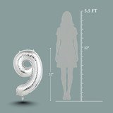 32 Inch Big Sliver Large Number 9 Mylar Foil Balloon For Helium &amp; Air Filled Premium Self Seal Ballo