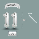 32 Inch Big Sliver Large Number 11 Mylar Foil Balloon For Helium &amp; Air Filled Premium Self Seal Ball