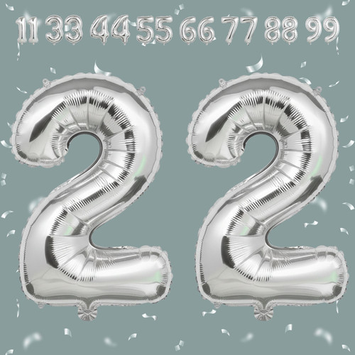 32 Inch Big Sliver Large Number 22 Mylar Foil Balloon For Helium & Air Filled Premium Self Seal Ball.jpg