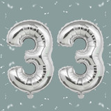 32 Inch Big Sliver Large Number 33 Mylar Foil Balloon For Helium &amp; Air Filled Premium Self Seal Ball