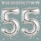 32 Inch Big Sliver Large Number 55 Mylar Foil Balloon For Helium &amp; Air Filled Premium Self Seal Ball
