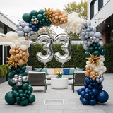 32 Inch Big Sliver Large Number 33 Mylar Foil Balloon For Helium &amp; Air Filled Premium Self Seal Ball