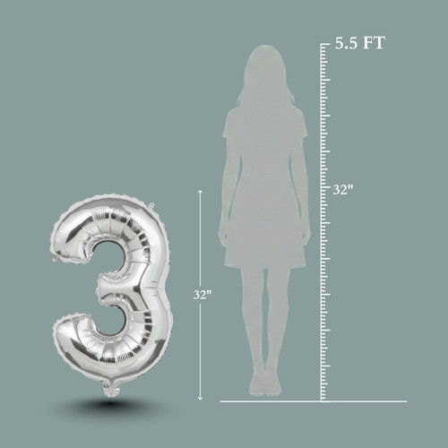 32 Inch Big Sliver Large Number 3 Mylar Foil Balloon For Helium & Air Filled Premium Self Seal Ballo.jpg