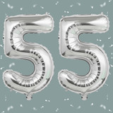 32 Inch Big Sliver Large Number 55 Mylar Foil Balloon For Helium &amp; Air Filled Premium Self Seal Ball