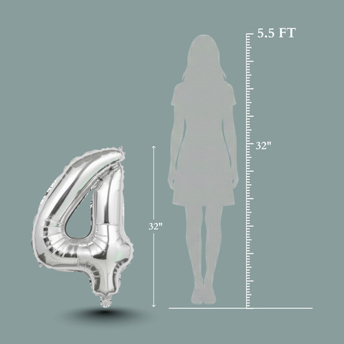 32 Inch Big Sliver Large Number 4 Mylar Foil Balloon For Helium & Air Filled Premium Self Seal Ballo.jpg